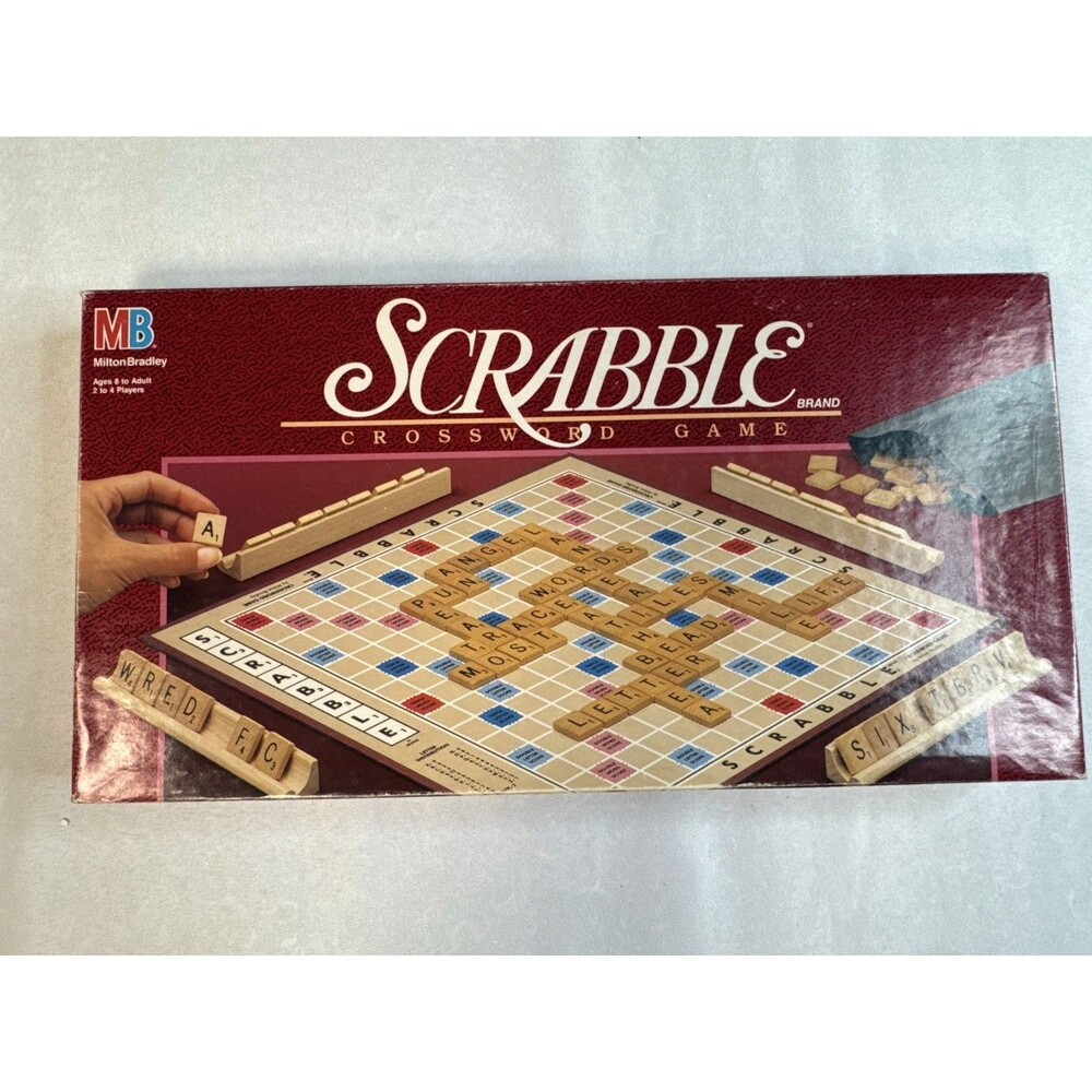 Vintage Scrabble Board Game 100% Complete 100 Wood Tiles 4 Racks MB 4024 1989
